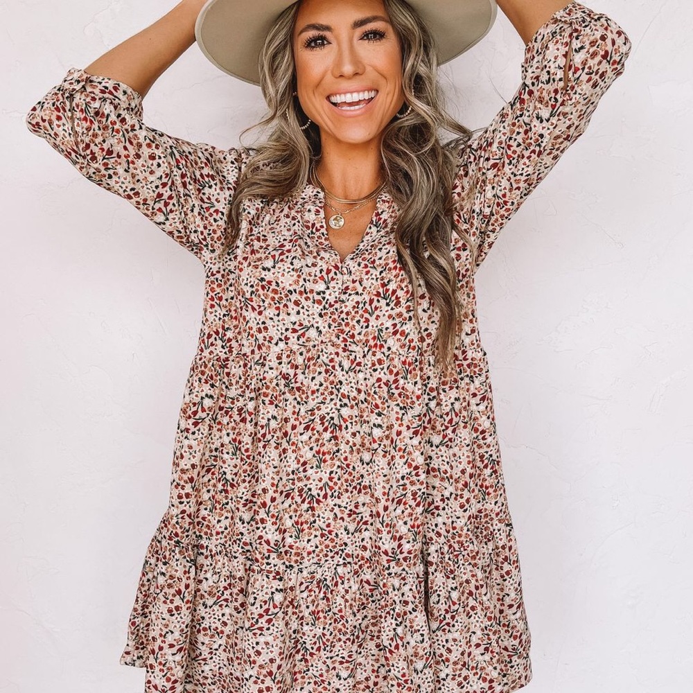 Ruthie Grace Petal Dust Floral Tiered Dress-Sand